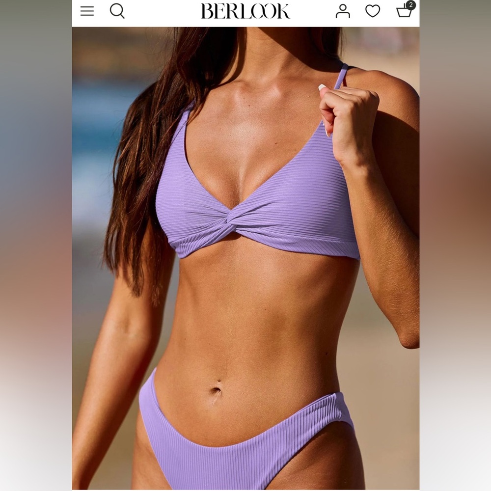 NWT Berlook Lavender Purple Twist Backless Bikini set